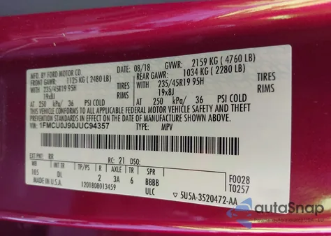 2018 Ford Escape Titanium from USA, damaged, VIN 1FMCU0J90JUC94357